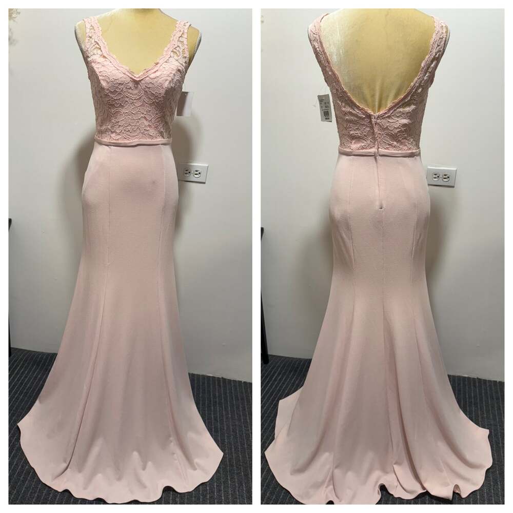 DAVID'S BRIDAL Lace and Stretch Crepe V-Neck Bridesmaid Dress Size 2 Petal Pink